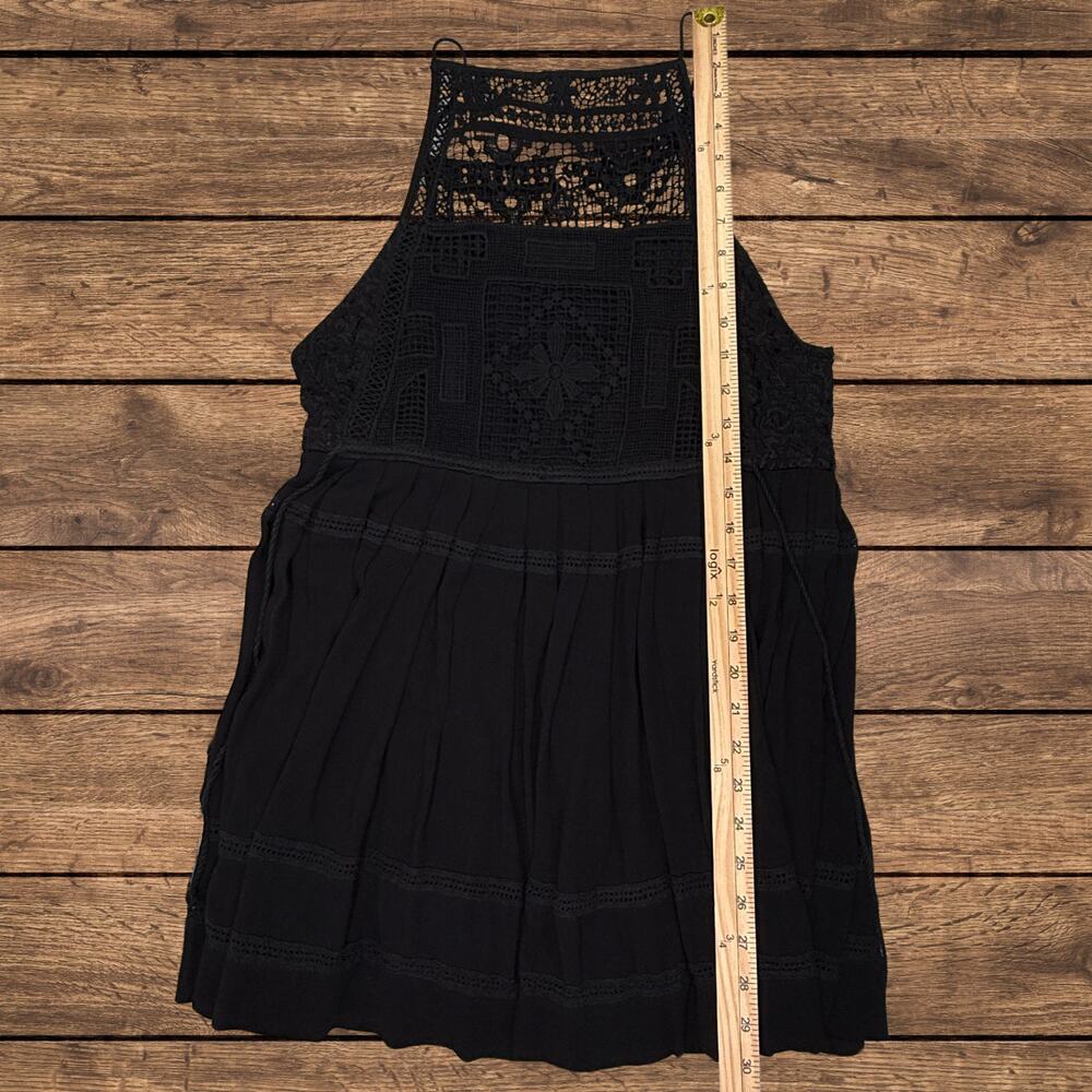 Free People Emily Black Lace Crochet High Neck Boho Mini Dress Size Small - Picture 9 of 10